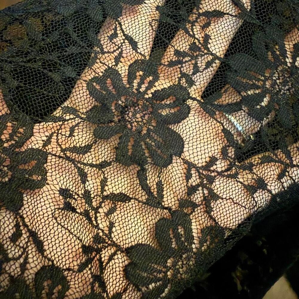 Y2K Black Sheer Lace Button Front Ruffle Blouse Long Sleeve Whimsigoth Gothic - Picture 5 of 8